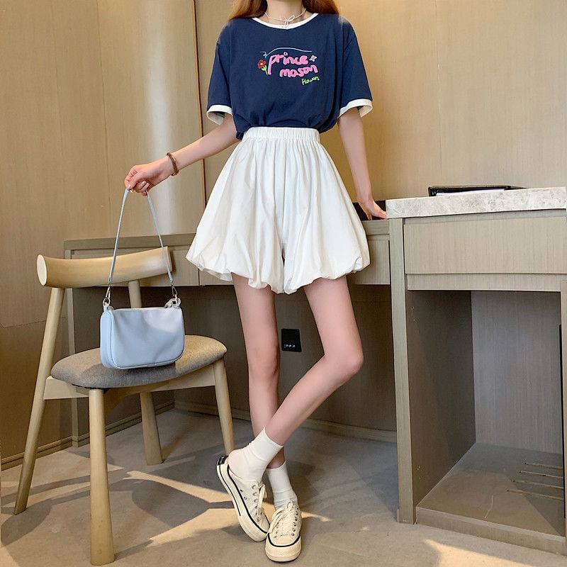 Mini A-Line Waist Balloon Plain Elastic Skirt