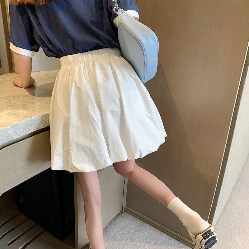 Mini A-Line Waist Balloon Plain Elastic Skirt