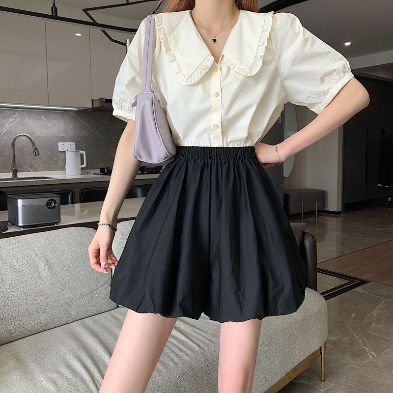 Mini A-Line Waist Balloon Plain Elastic Skirt