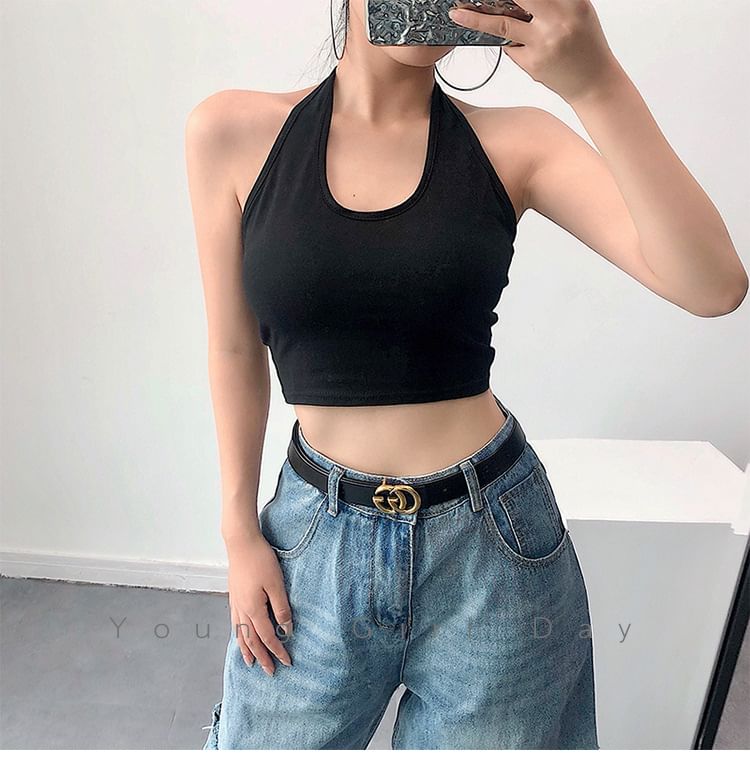 Halter Plain Top Crop