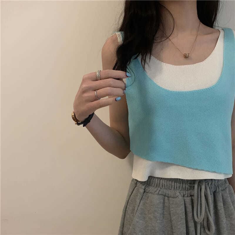 Tank Neck Mock Piece Two Knit Top Scoop