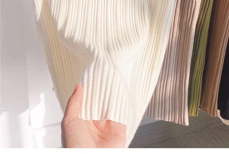 Knit Neck Top Ribbed Tank Crew Plain