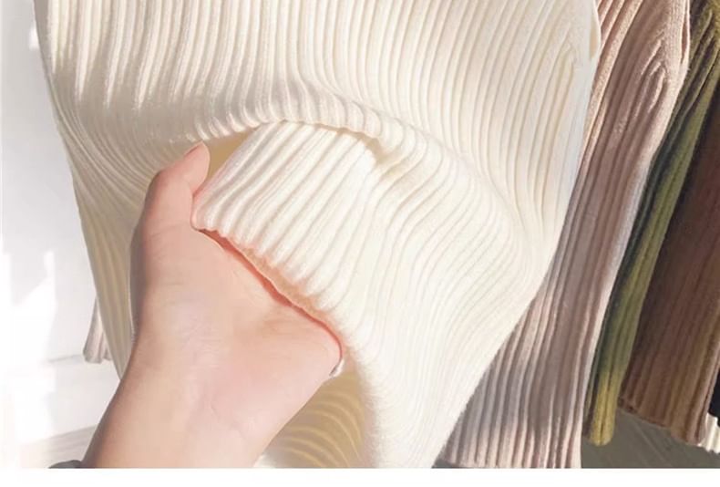 Knit Neck Top Ribbed Tank Crew Plain