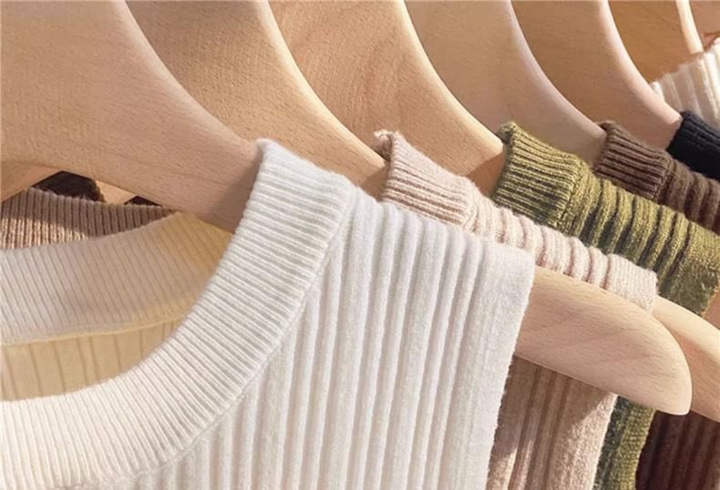 Knit Neck Top Ribbed Tank Crew Plain