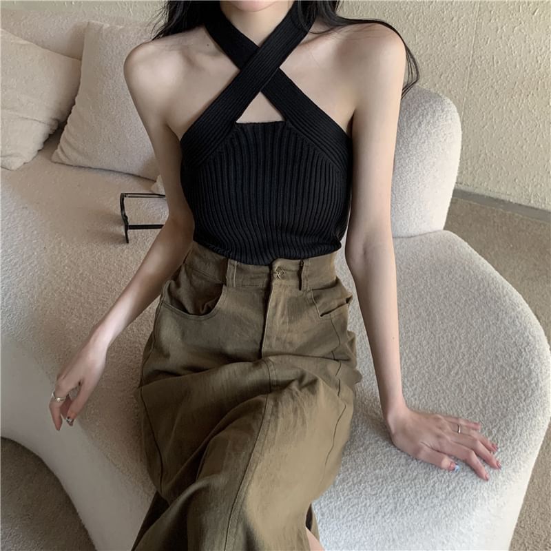 Plain Top Crop Cross Strap
