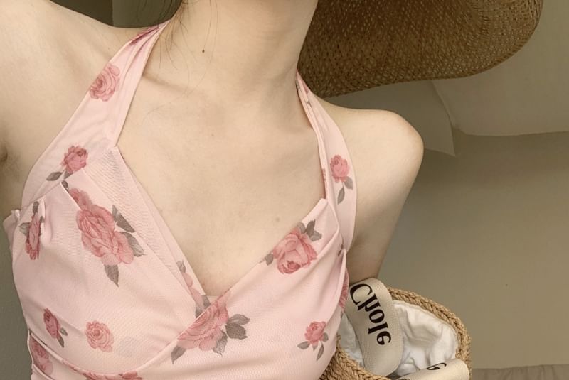 Cardigan Halter Print / Top Crop Floral Neck Plain