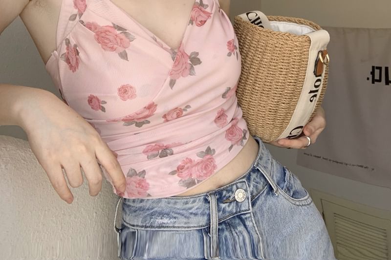 Cardigan Halter Print / Top Crop Floral Neck Plain