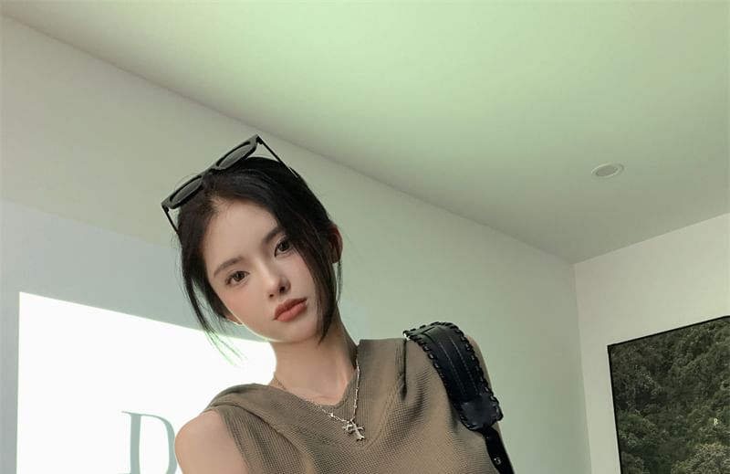 Camo Crop Top Mini / Sleeveless Print Skirt Hooded Plain