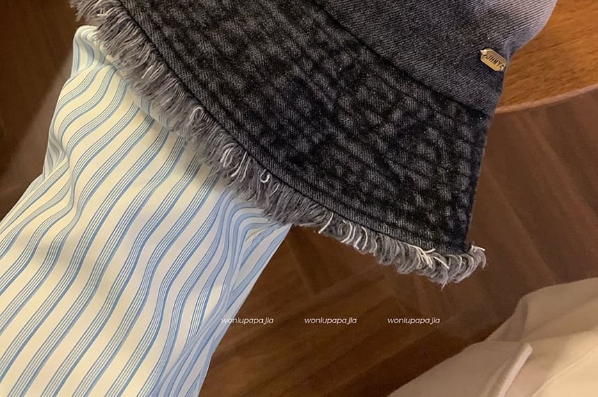 Gradient Hat Denim Bucket Frayed Washed