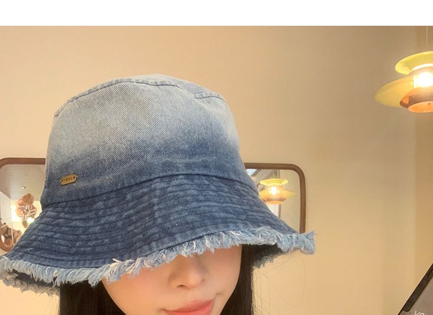 Gradient Hat Denim Bucket Frayed Washed