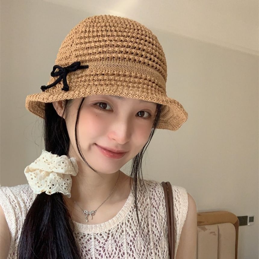 Woven Accent Hat Bucket Bow