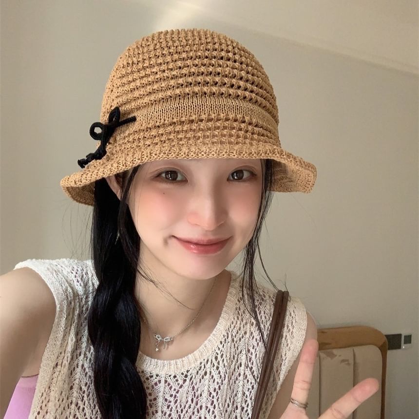 Woven Accent Hat Bucket Bow