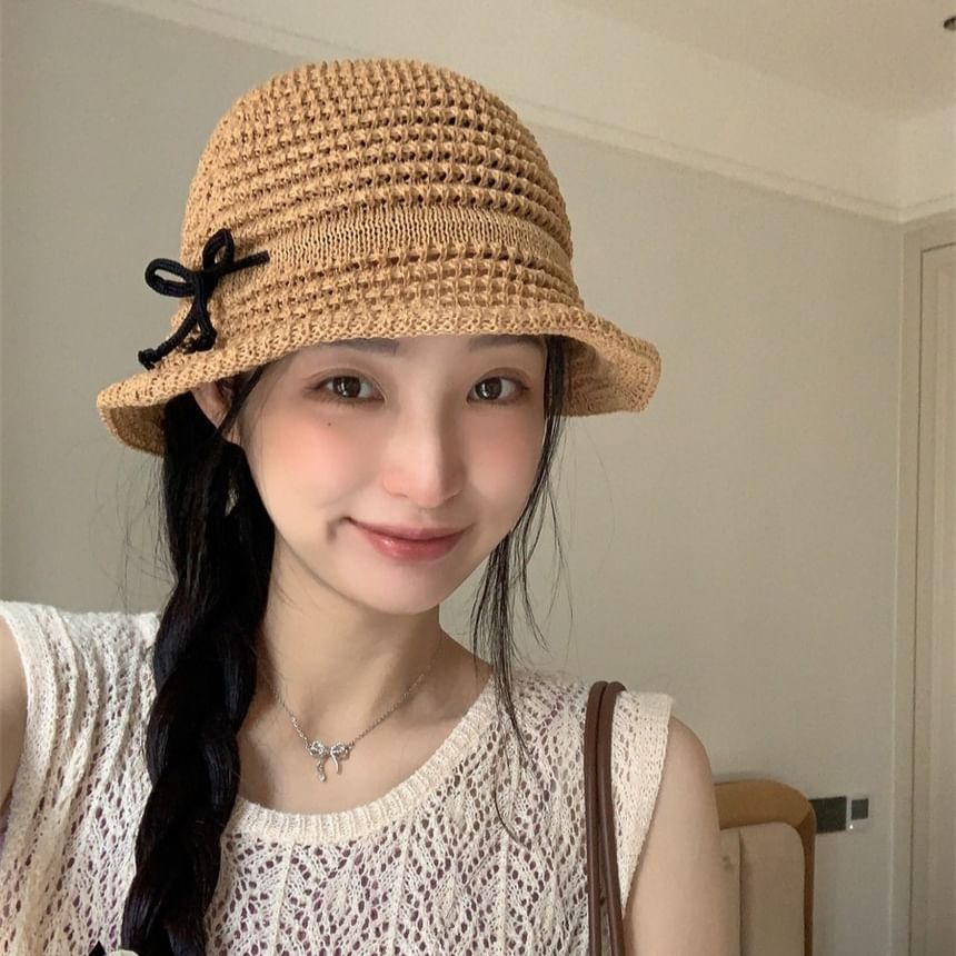 Woven Accent Hat Bucket Bow