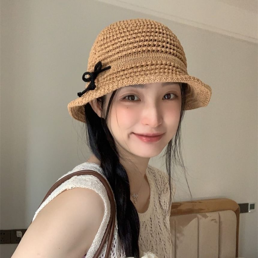 Woven Accent Hat Bucket Bow
