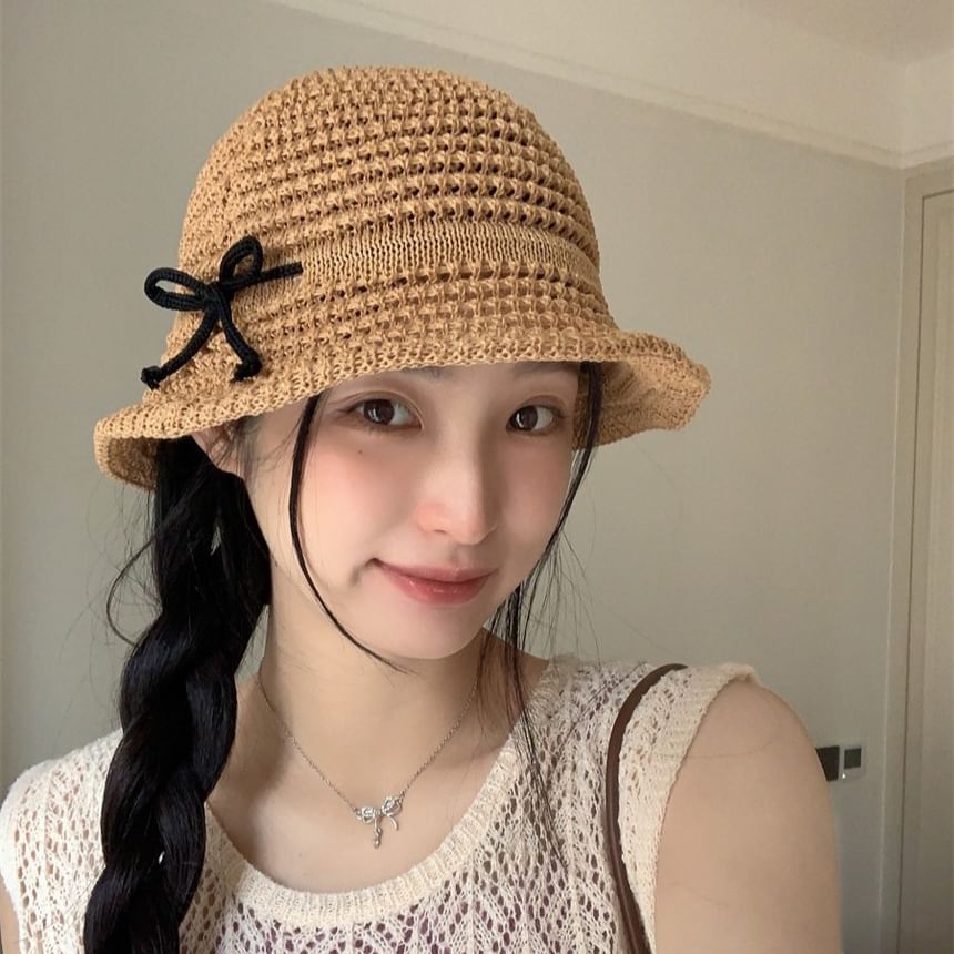 Woven Accent Hat Bucket Bow