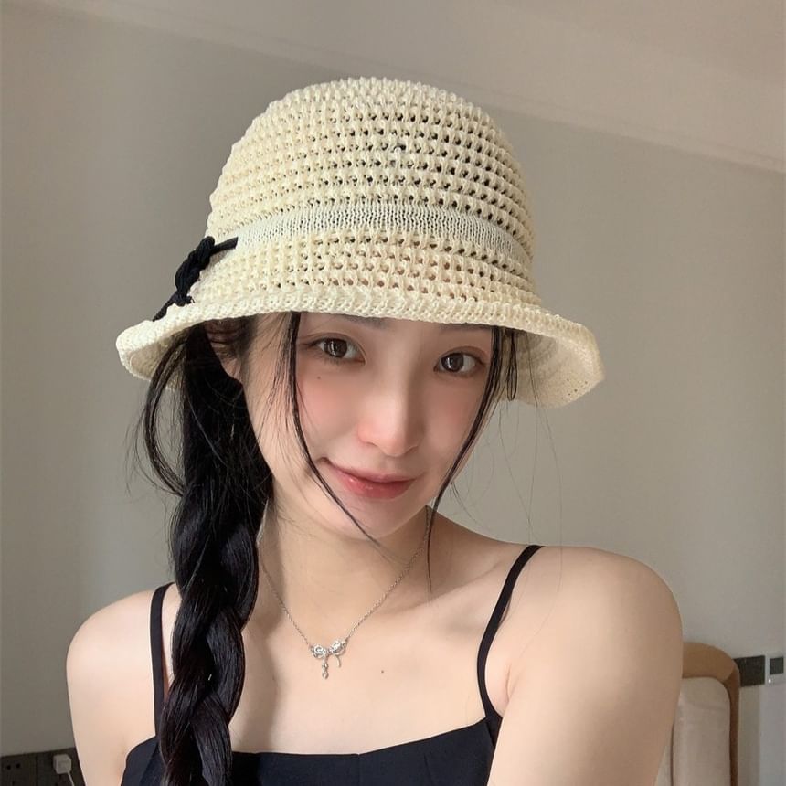Woven Accent Hat Bucket Bow