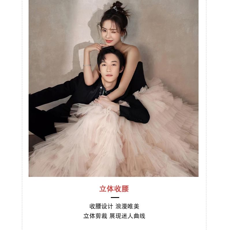 A-Line Gown Tone Strapless Ball Two Ruffle