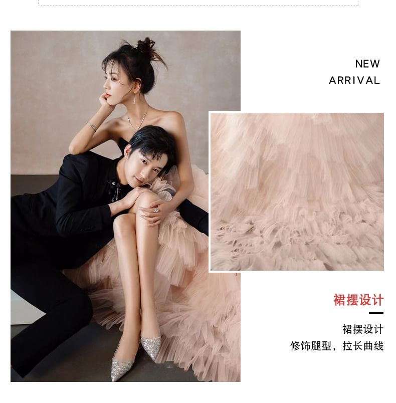 A-Line Gown Tone Strapless Ball Two Ruffle