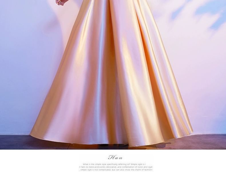 A-Line Evening Short-Sleeve Gown Sequin