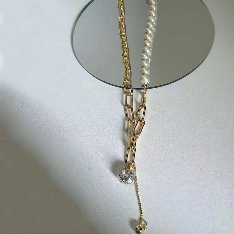 Pearl Rhinestone Chain Faux Necklace