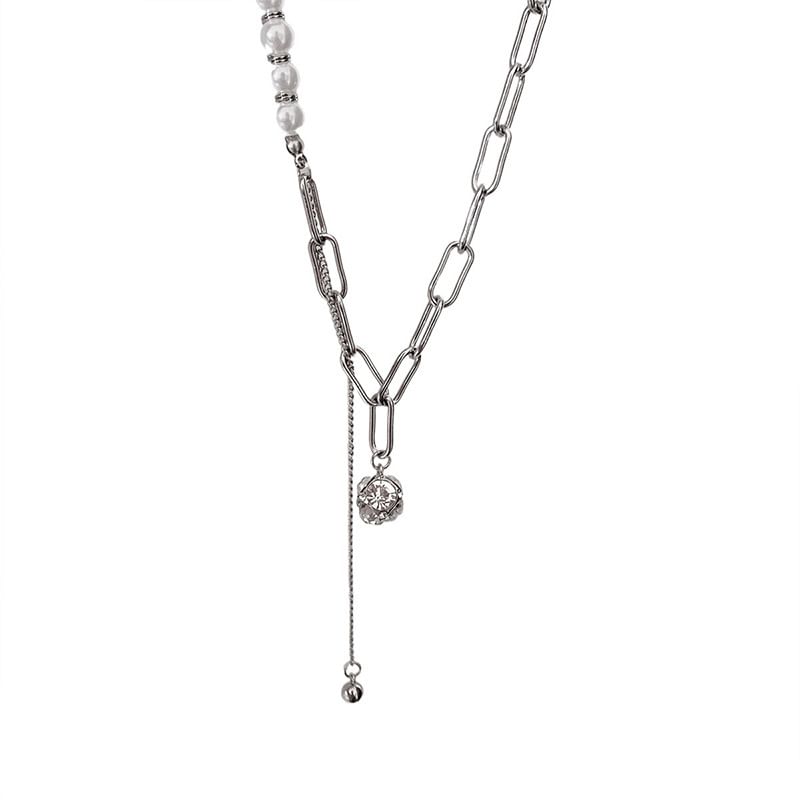 Pearl Rhinestone Chain Faux Necklace