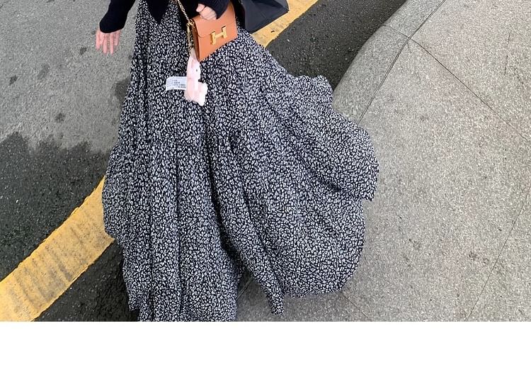 Elastic A-Line Floral Midi Waist Skirt