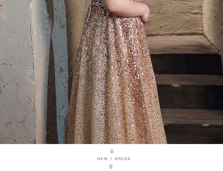 Sequin Gown Fringed Plus A-Line Evening Size Cold-Shoulder