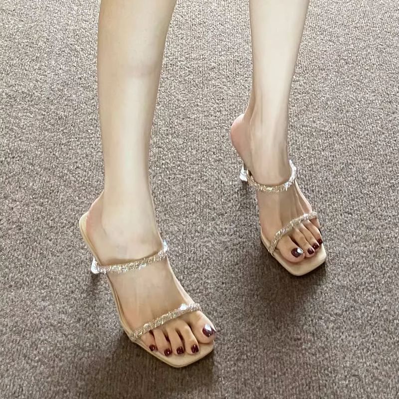 High Sandals Heel Rhinestone Slide