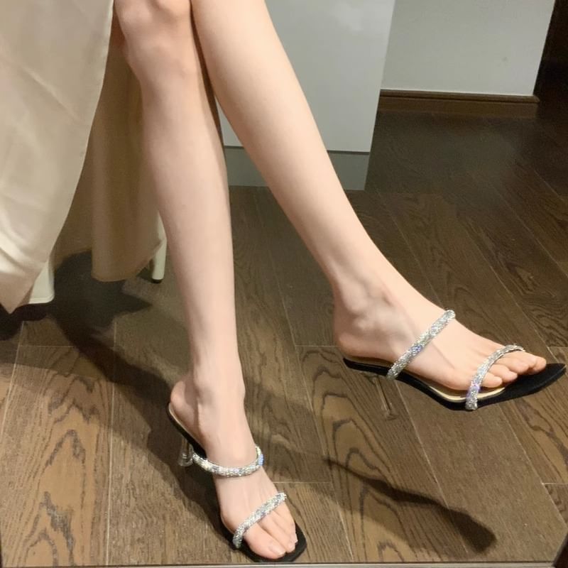 High Sandals Heel Rhinestone Slide