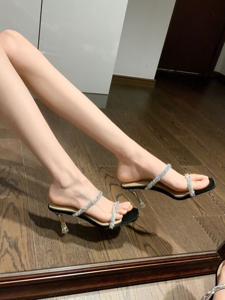 High Sandals Heel Rhinestone Slide
