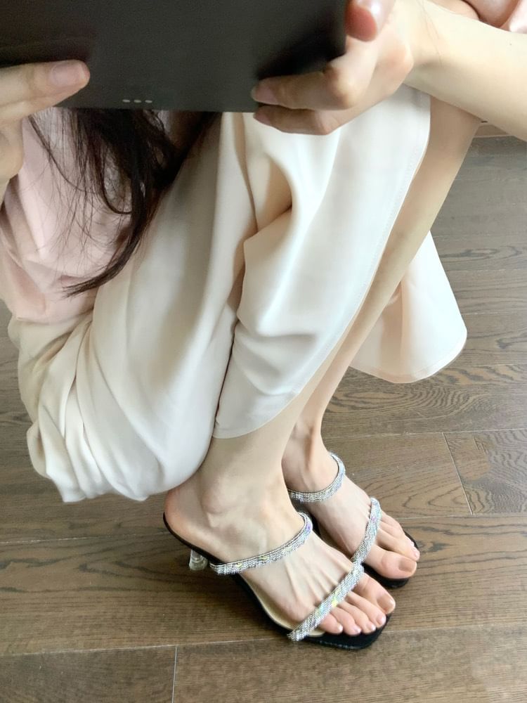 High Sandals Heel Rhinestone Slide
