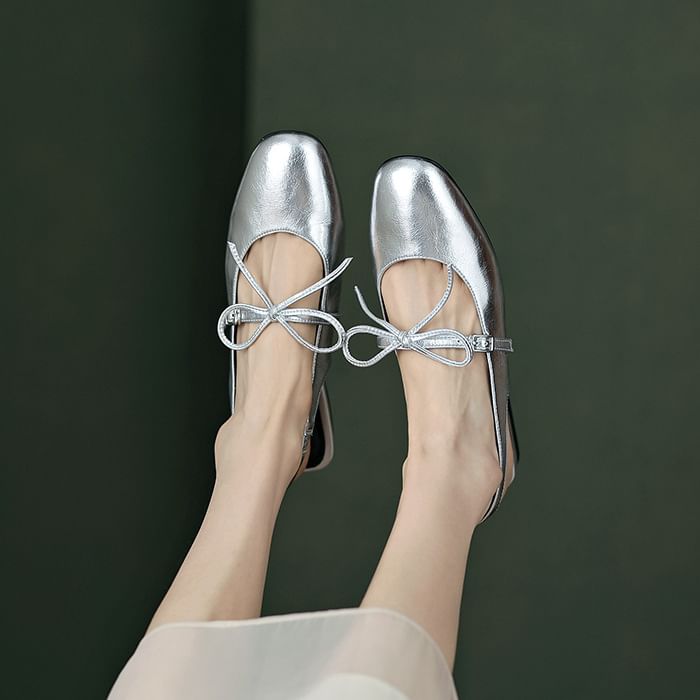 Chunky Sandals Bow Heel Slingback