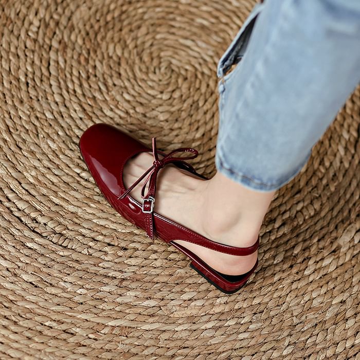 Chunky Sandals Bow Heel Slingback