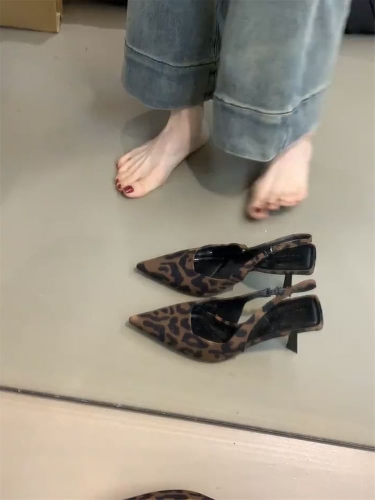 Toe Sandals Print Pointed High Leopard Heel Slingback