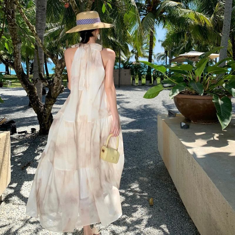 Maxi A-Line Dress Floral Sleeveless