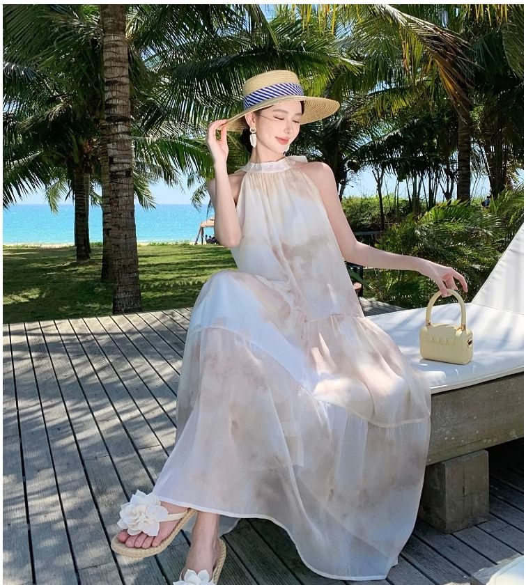 Maxi A-Line Dress Floral Sleeveless