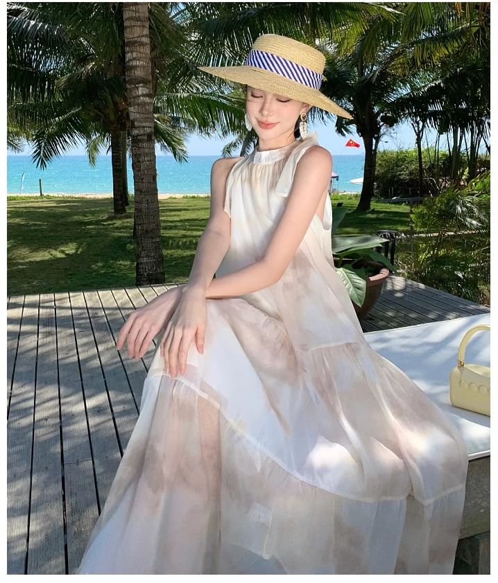 Maxi A-Line Dress Floral Sleeveless