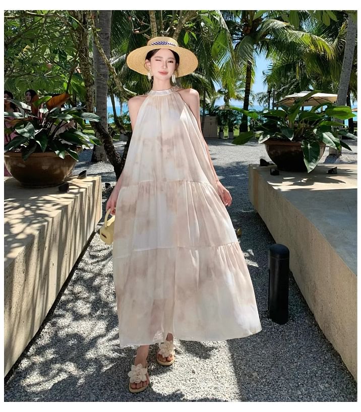 Maxi A-Line Dress Floral Sleeveless