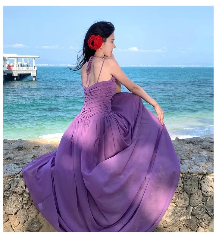 Neck Spaghetti A-Line Plain Dress Maxi Scoop Strap