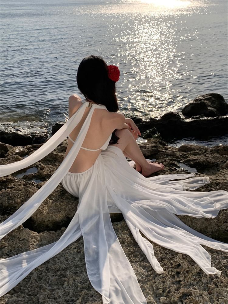 A-Line Maxi V-Neck Dress Plain Sleeveless