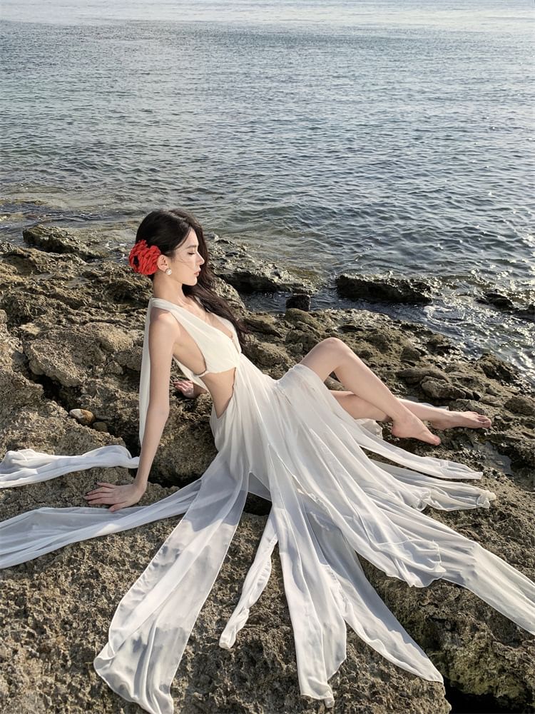 A-Line Maxi V-Neck Dress Plain Sleeveless