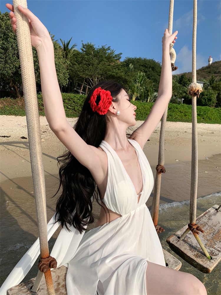 A-Line Maxi V-Neck Dress Plain Sleeveless