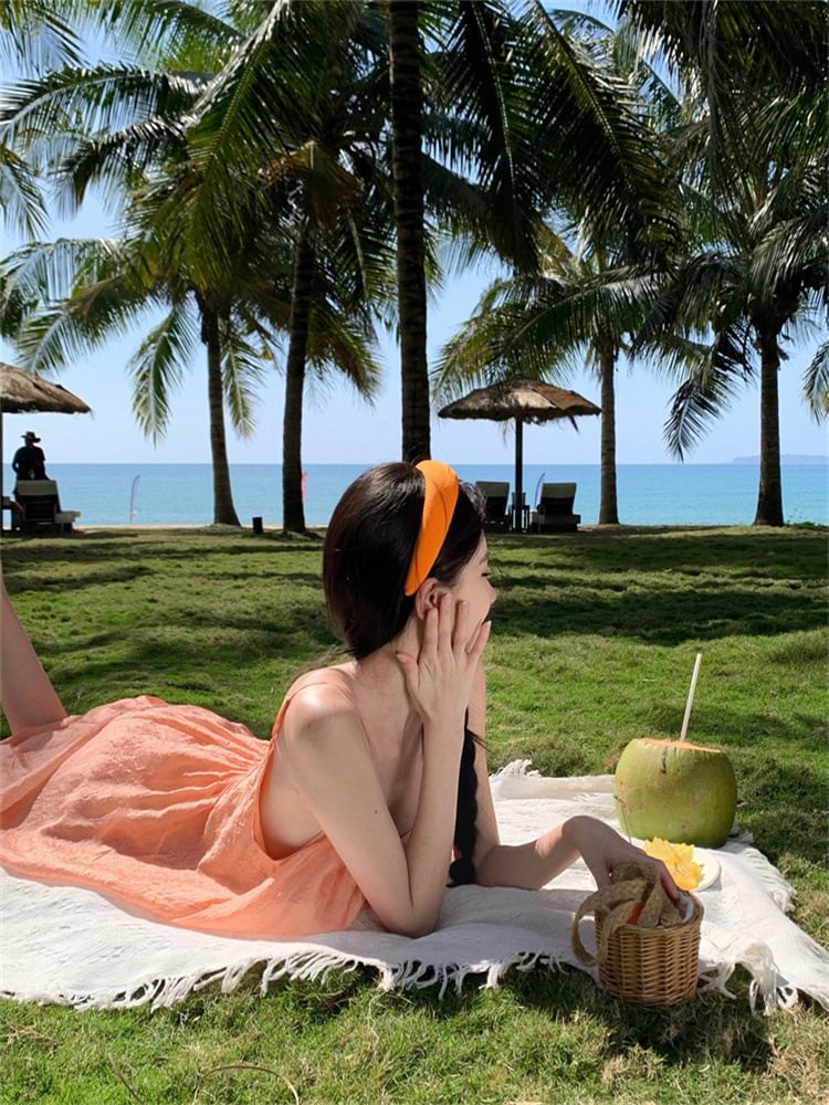 Neck A-Line Spaghetti Strap Scoop Plain Maxi Dress