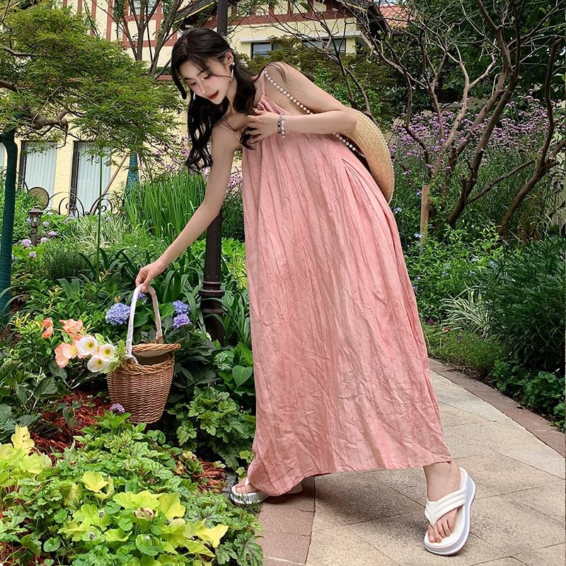 Strap Spaghetti A-Line Plain Dress Maxi