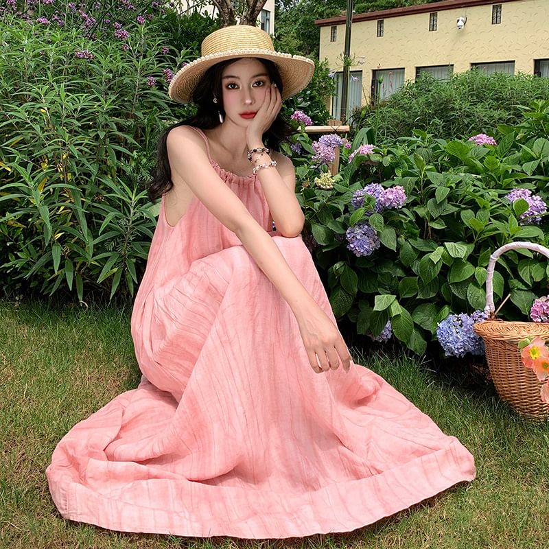 Strap Spaghetti A-Line Plain Dress Maxi