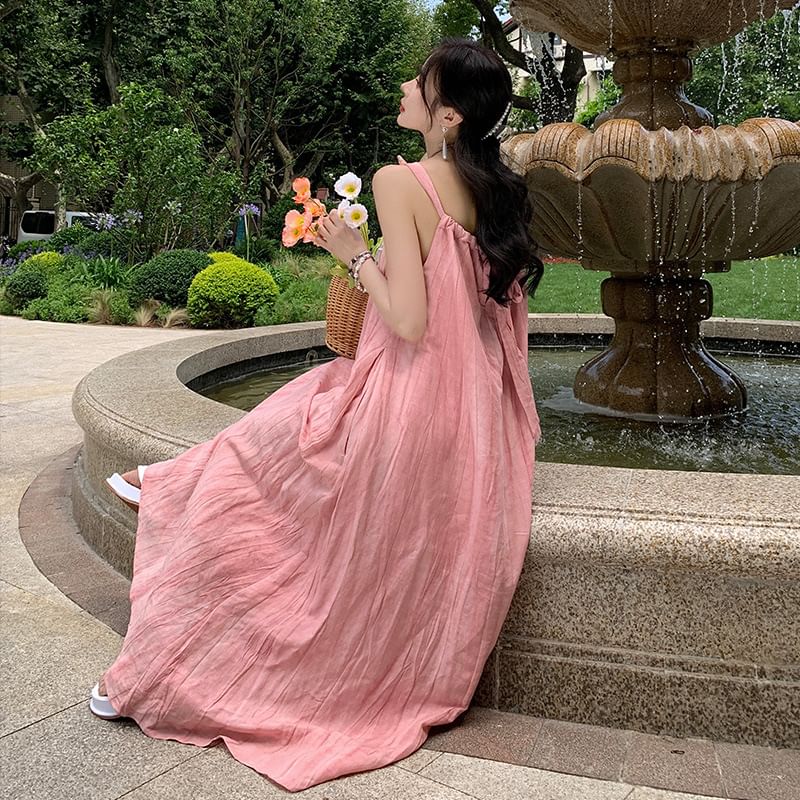Strap Spaghetti A-Line Plain Dress Maxi
