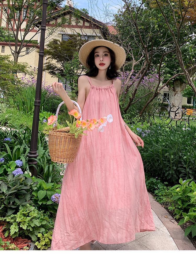 Strap Spaghetti A-Line Plain Dress Maxi