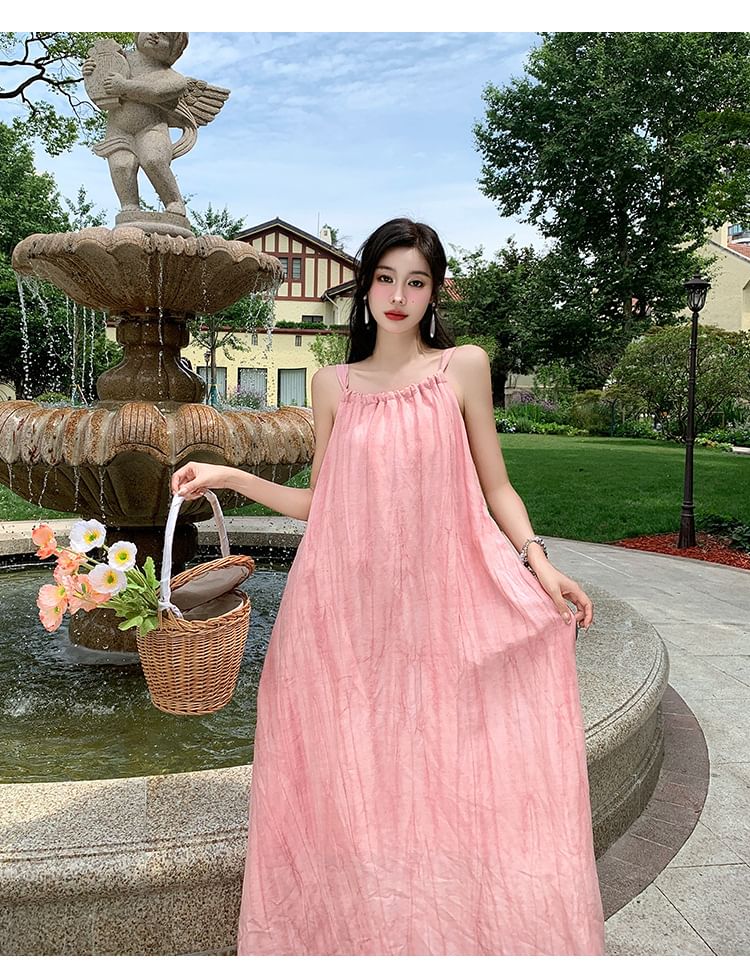 Strap Spaghetti A-Line Plain Dress Maxi