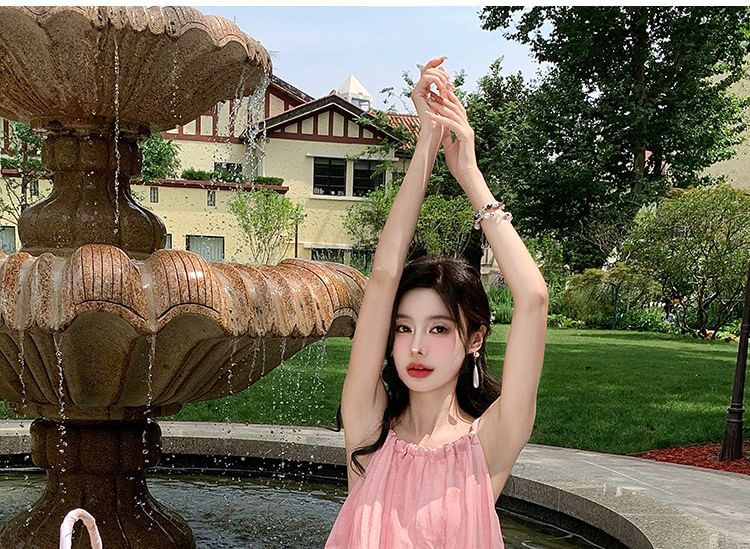 Strap Spaghetti A-Line Plain Dress Maxi