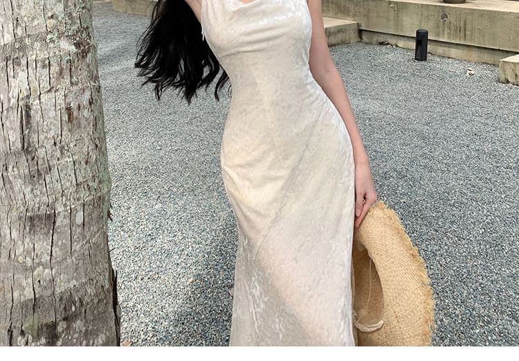 Strap Neck Spaghetti Dress Plain Cowl Mermaid Maxi